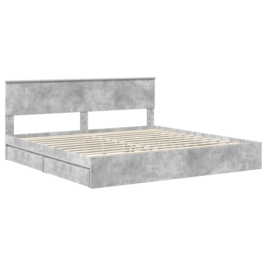 Bedframe met lade Beton Grijs 200 x 200 cm Bewerkt hout