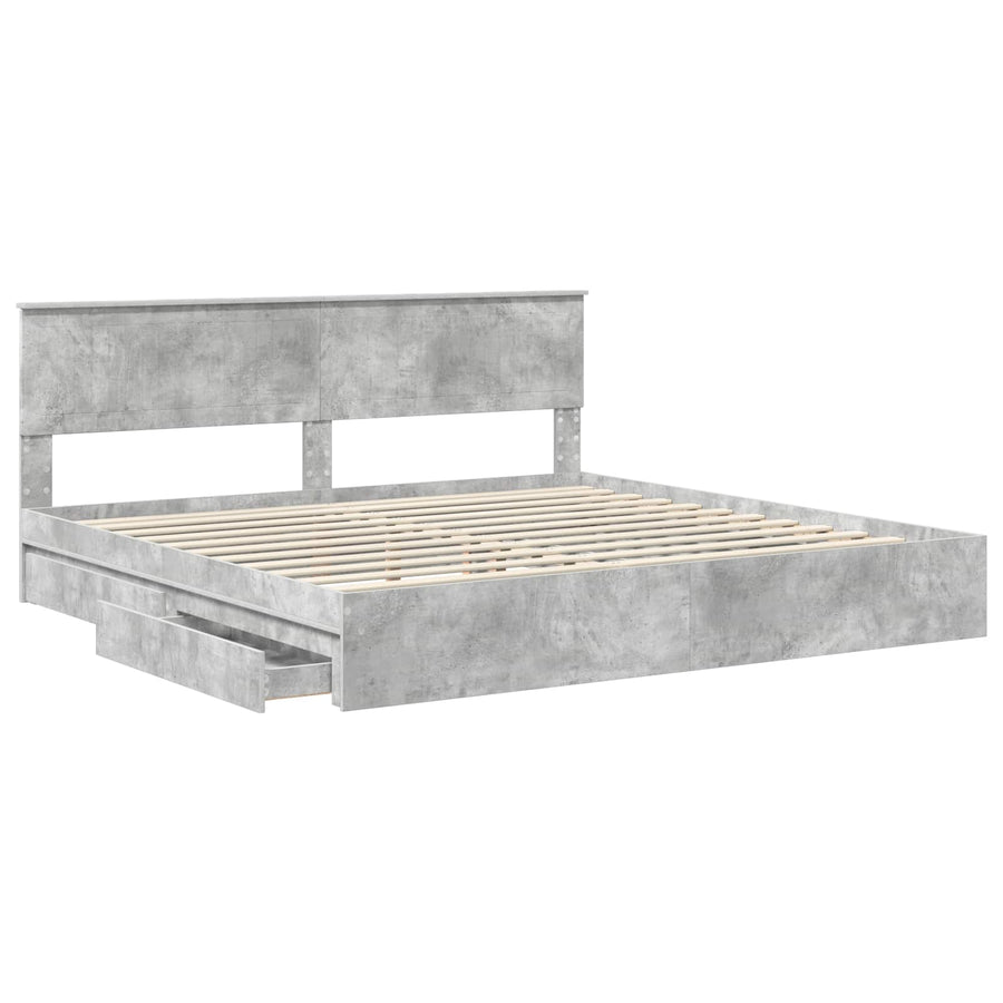 Bedframe met lade Beton Grijs 200 x 200 cm Bewerkt hout