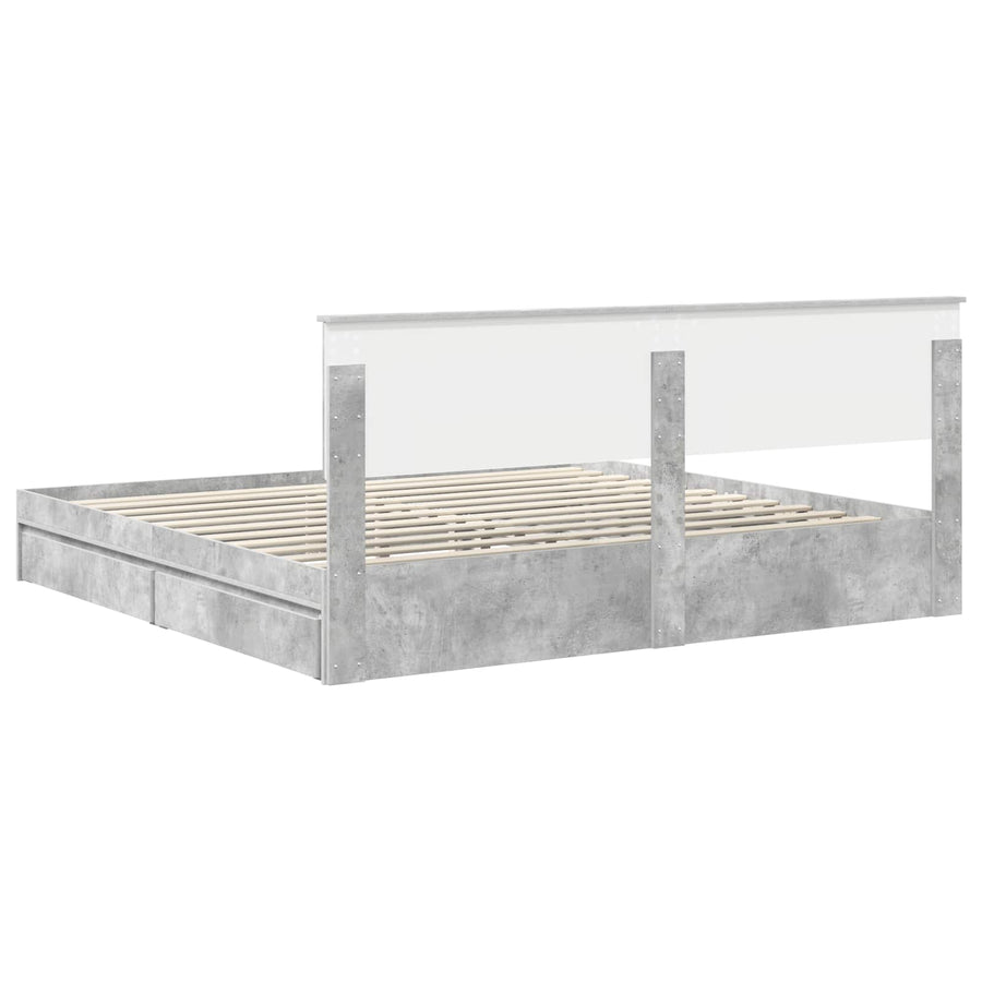 Bedframe met lade Beton Grijs 200 x 200 cm Bewerkt hout