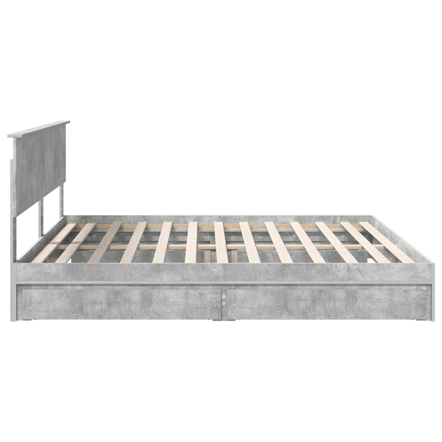 Bedframe met lade Beton Grijs 200 x 200 cm Bewerkt hout