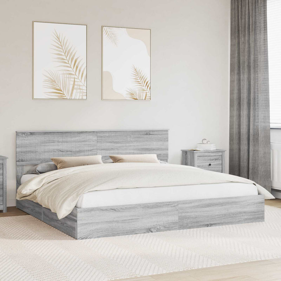 Bedframe met lade Grijs Sonoma 200 x 200 cm Bewerkt hout