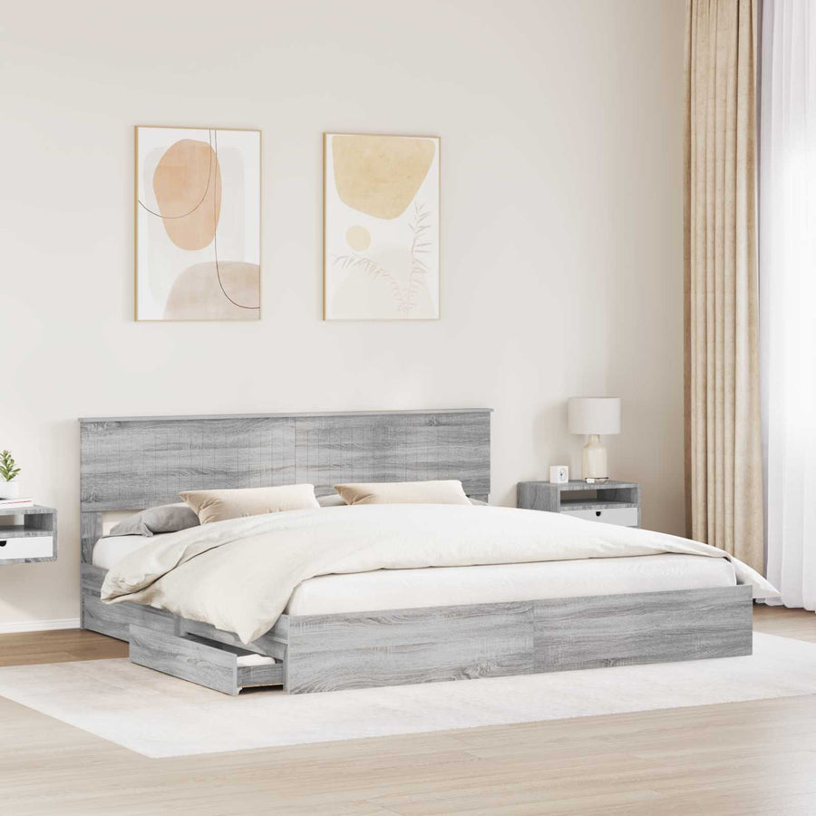 Bedframe met lade Grijs Sonoma 200 x 200 cm Bewerkt hout