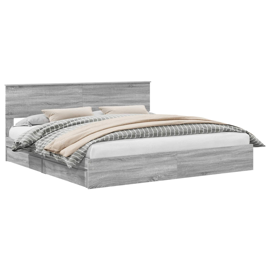 Bedframe met lade Grijs Sonoma 200 x 200 cm Bewerkt hout