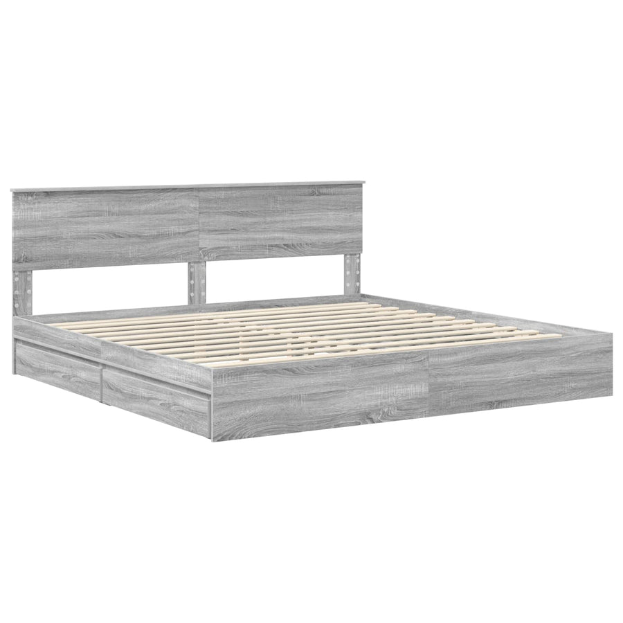 Bedframe met lade Grijs Sonoma 200 x 200 cm Bewerkt hout