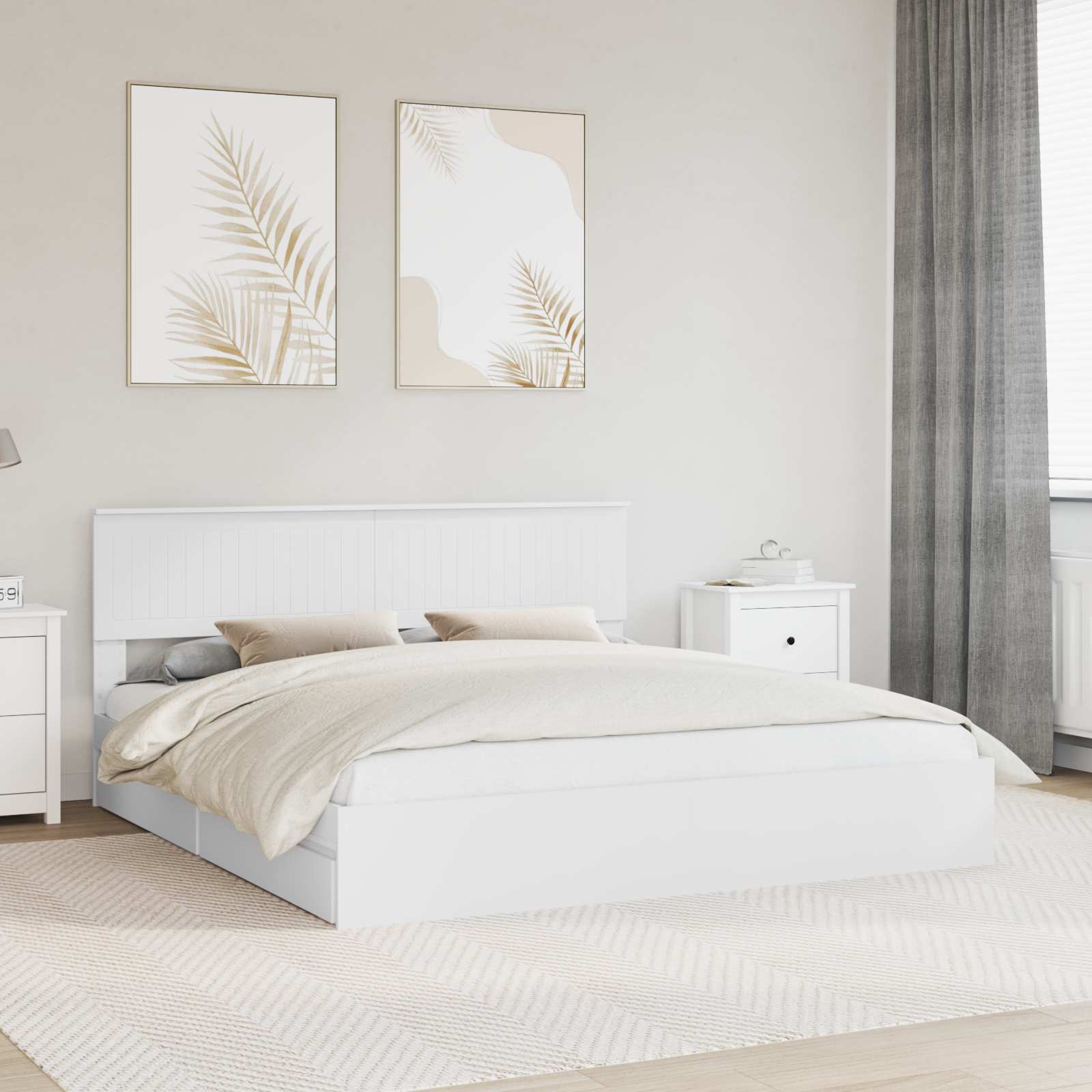 Opslag bed met hoofdeinde Wit 180 x 200 cm Bewerkt hout