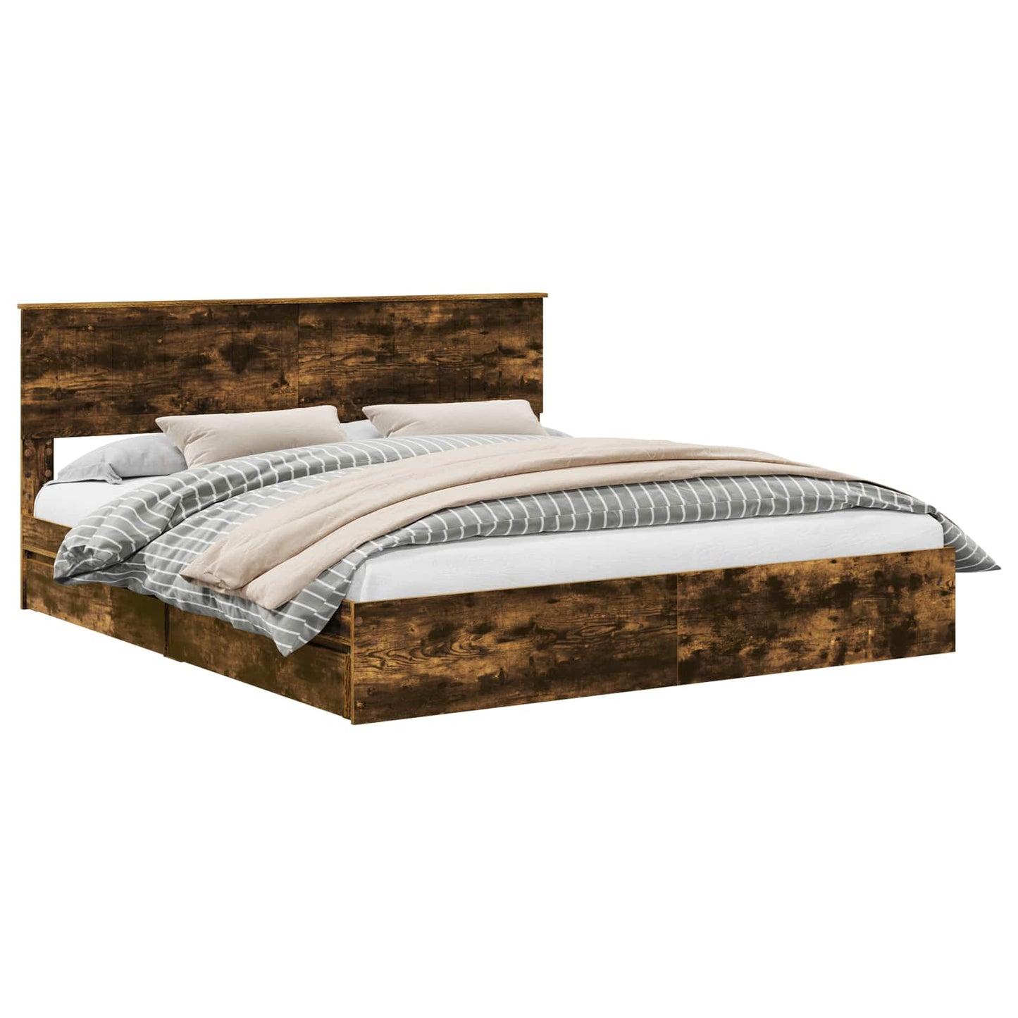 Opslag bed met lade Gerookt eiken 180 x 200 cm Bewerkt hout
