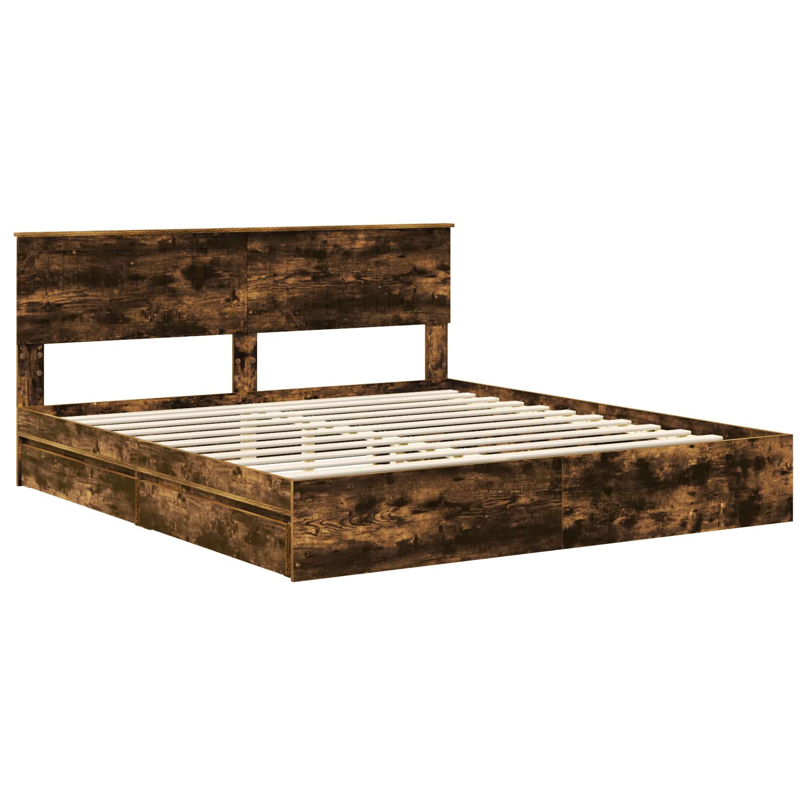 Opslag bed met lade Gerookt eiken 180 x 200 cm Bewerkt hout