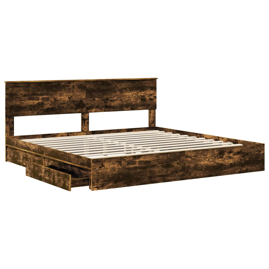 Opslag bed met lade Gerookt eiken 180 x 200 cm Bewerkt hout