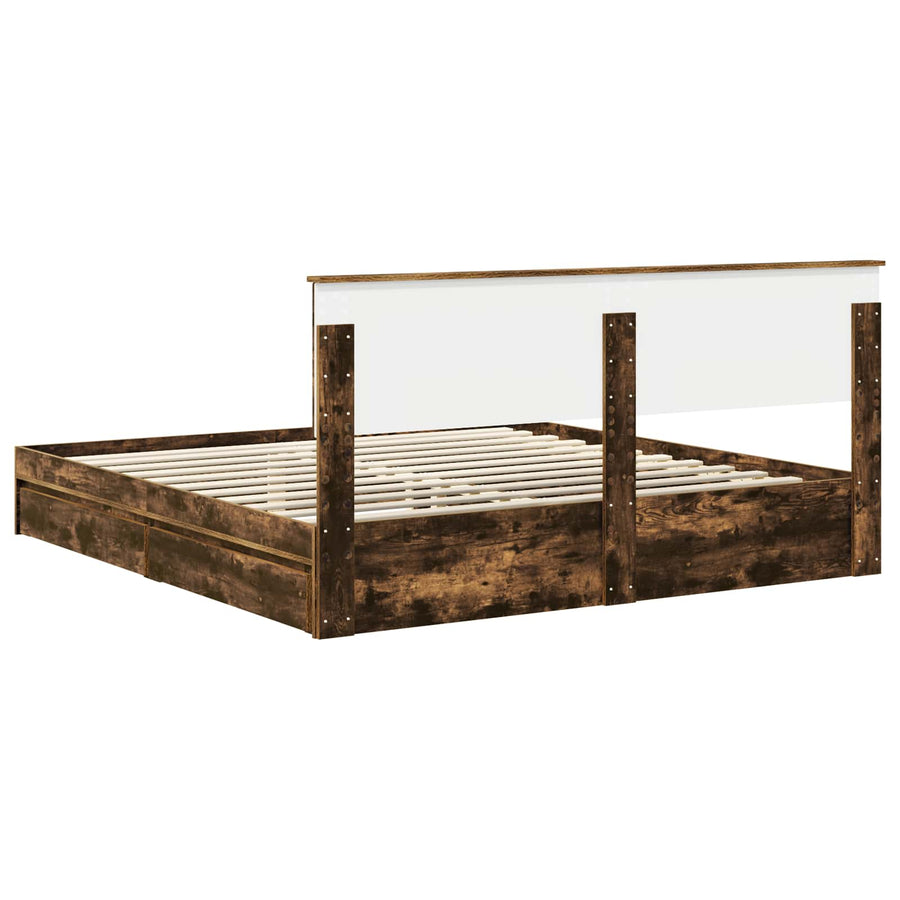 Opslag bed met lade Gerookt eiken 180 x 200 cm Bewerkt hout