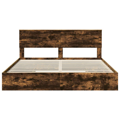 Opslag bed met lade Gerookt eiken 180 x 200 cm Bewerkt hout