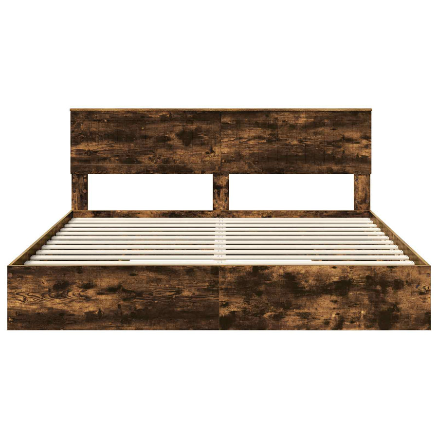 Opslag bed met lade Gerookt eiken 180 x 200 cm Bewerkt hout