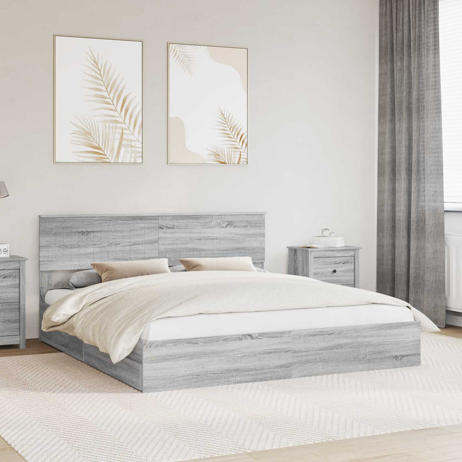 Bedframe met lade Grijs Sonoma 180 x 200 cm Bewerkt hout