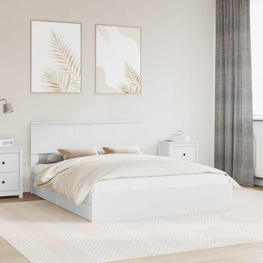 Opslag bed met hoofdeinde Wit 160 x 200 cm Bewerkt hout