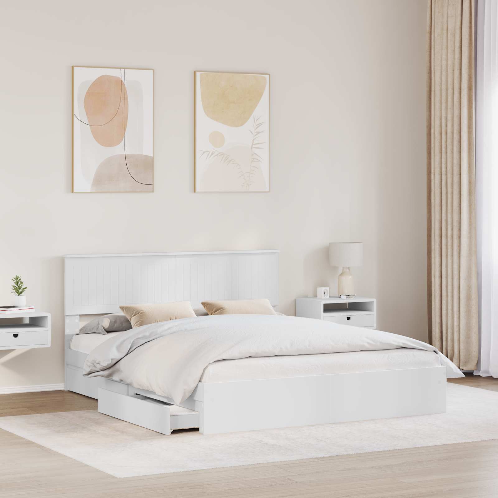 Opslag bed met hoofdeinde Wit 160 x 200 cm Bewerkt hout