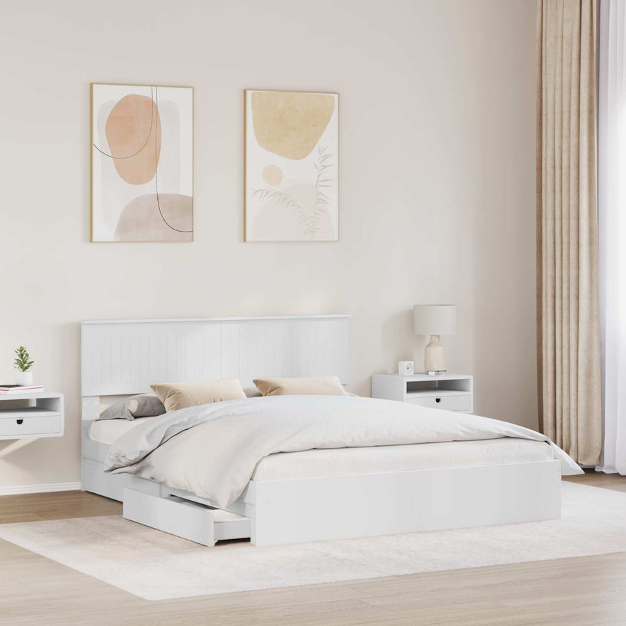 Opslag bed met hoofdeinde Wit 160 x 200 cm Bewerkt hout