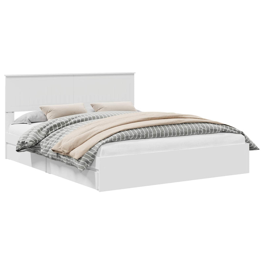 Opslag bed met hoofdeinde Wit 160 x 200 cm Bewerkt hout