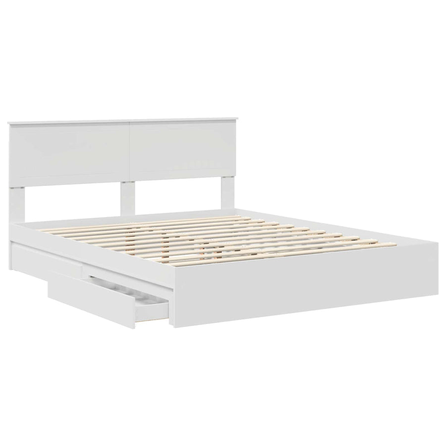 Opslag bed met hoofdeinde Wit 160 x 200 cm Bewerkt hout