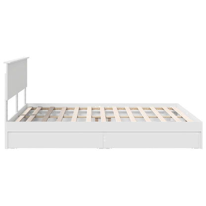 Opslag bed met hoofdeinde Wit 160 x 200 cm Bewerkt hout