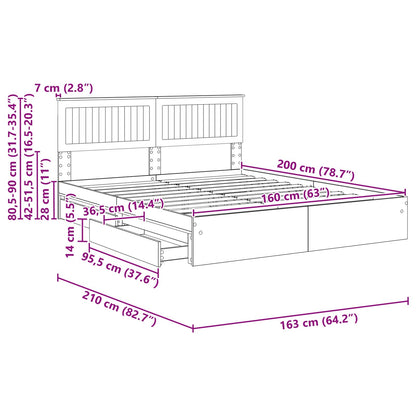 Opslag bed met hoofdeinde Wit 160 x 200 cm Bewerkt hout