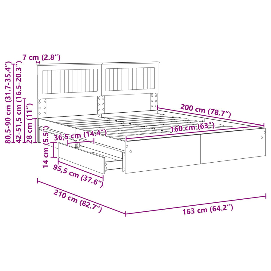 Opslag bed met hoofdeinde Wit 160 x 200 cm Bewerkt hout