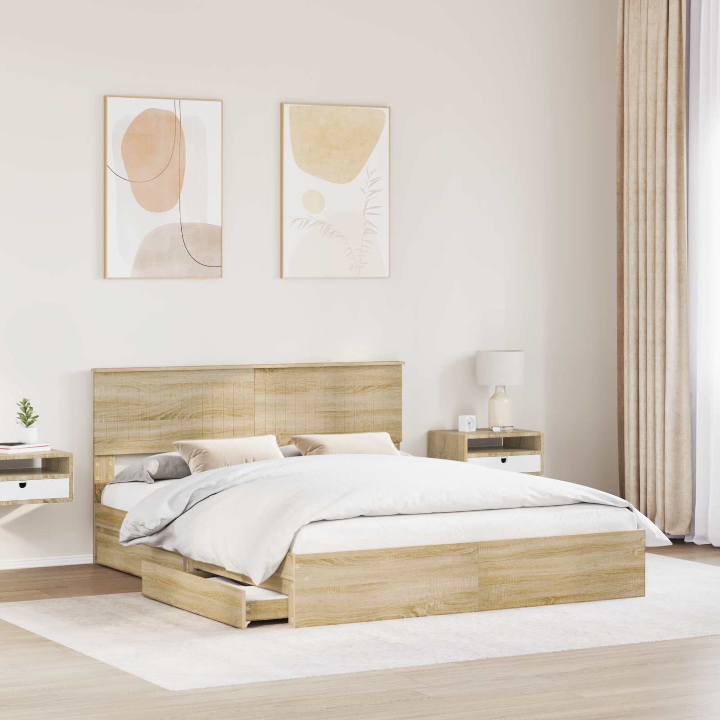 Opslag bed met lade Sonoma Eiken 160 x 200 cm Bewerkt hout