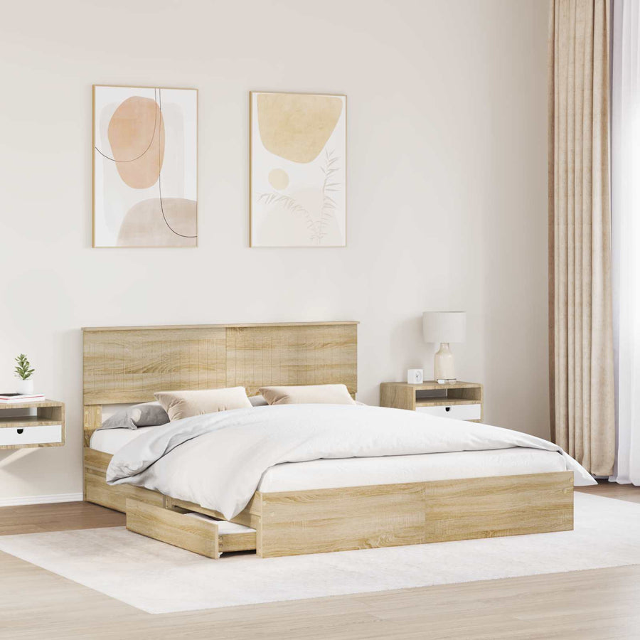 Opslag bed met lade Sonoma Eiken 160 x 200 cm Bewerkt hout