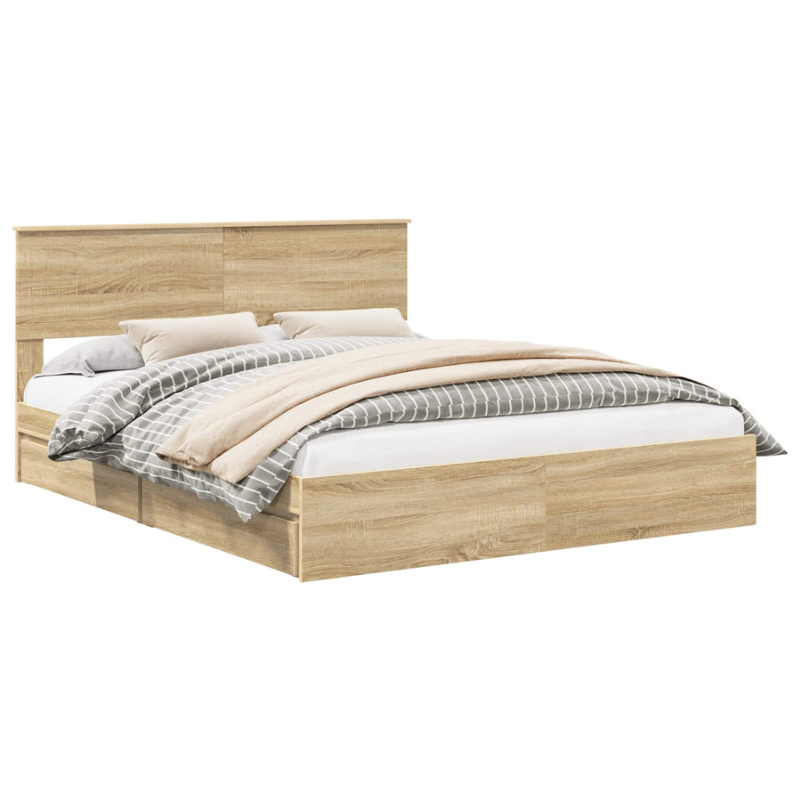 Opslag bed met lade Sonoma Eiken 160 x 200 cm Bewerkt hout