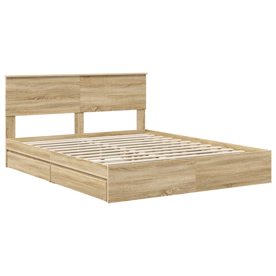 Opslag bed met lade Sonoma Eiken 160 x 200 cm Bewerkt hout