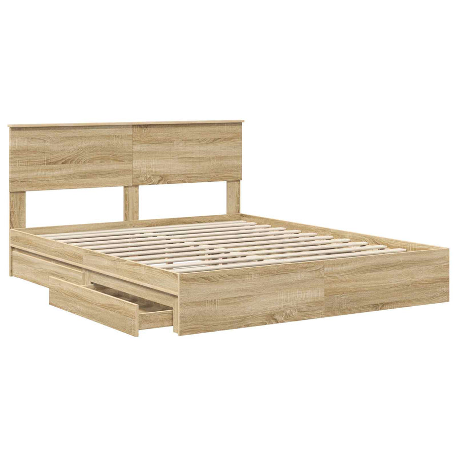 Opslag bed met lade Sonoma Eiken 160 x 200 cm Bewerkt hout