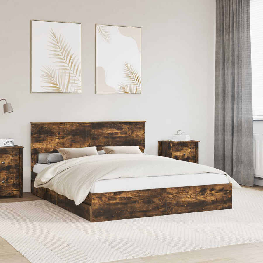 Bedframe met lade met hoofdeinde met opslag Bewerkt hout