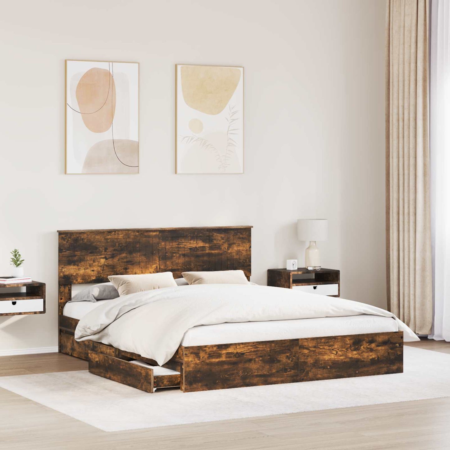 Bedframe met lade met hoofdeinde met opslag Bewerkt hout