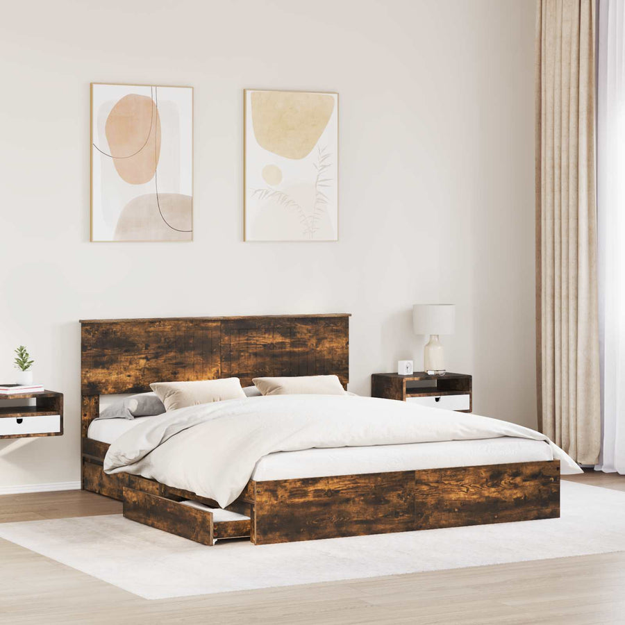 Bedframe met lade met hoofdeinde met opslag Bewerkt hout
