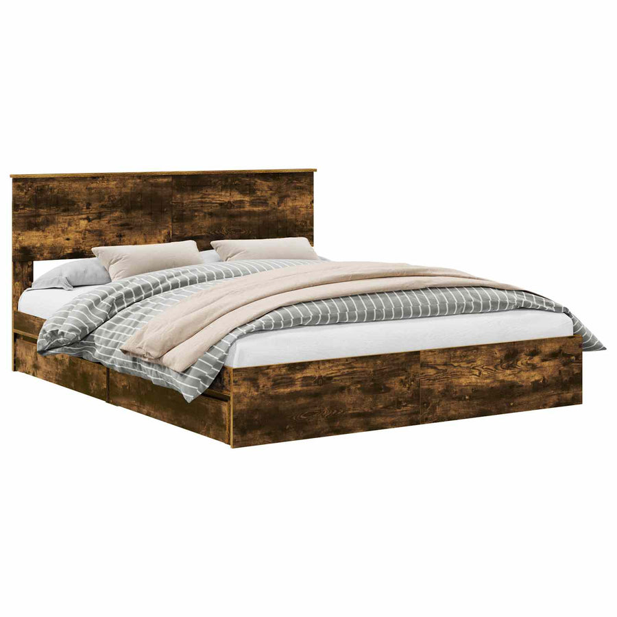 Bedframe met lade met hoofdeinde met opslag Bewerkt hout