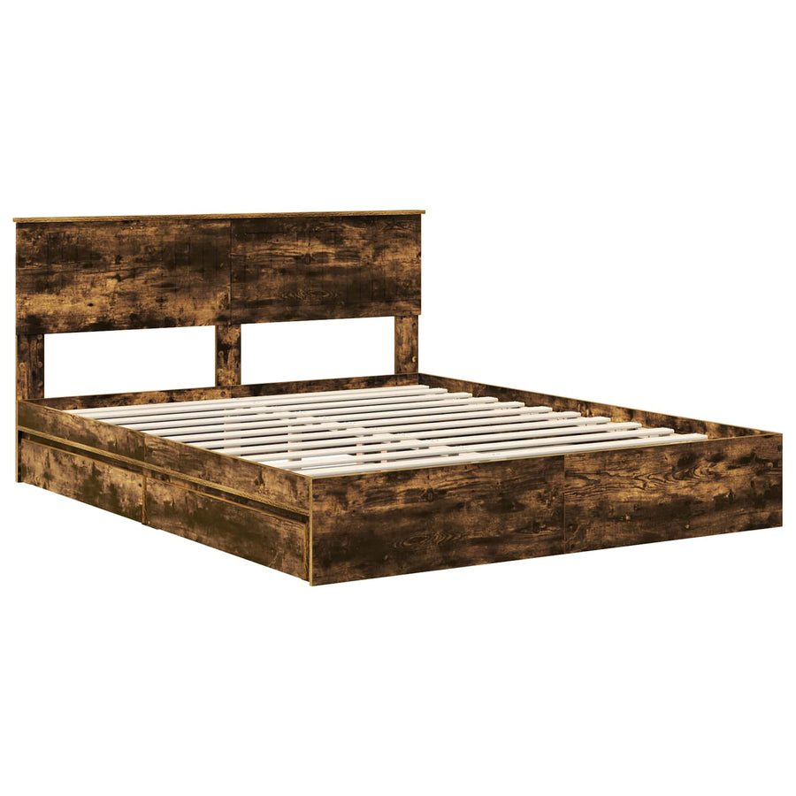 Bedframe met lade met hoofdeinde met opslag Bewerkt hout