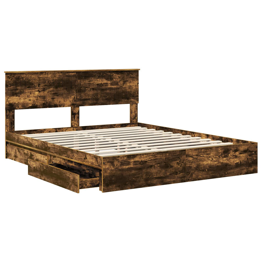 Bedframe met lade met hoofdeinde met opslag Bewerkt hout