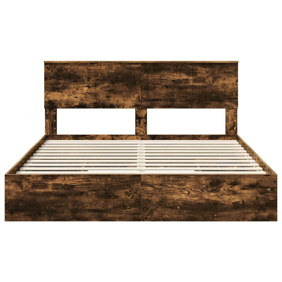Bedframe met lade met hoofdeinde met opslag Bewerkt hout