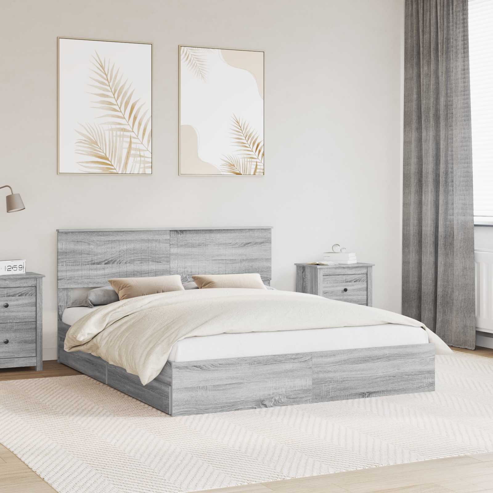 Bedframe met lade Grijs Sonoma 160 x 200 cm Bewerkt hout