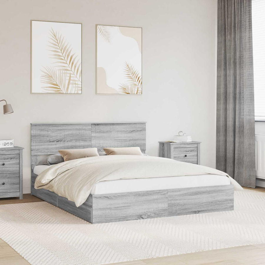 Bedframe met lade Grijs Sonoma 160 x 200 cm Bewerkt hout