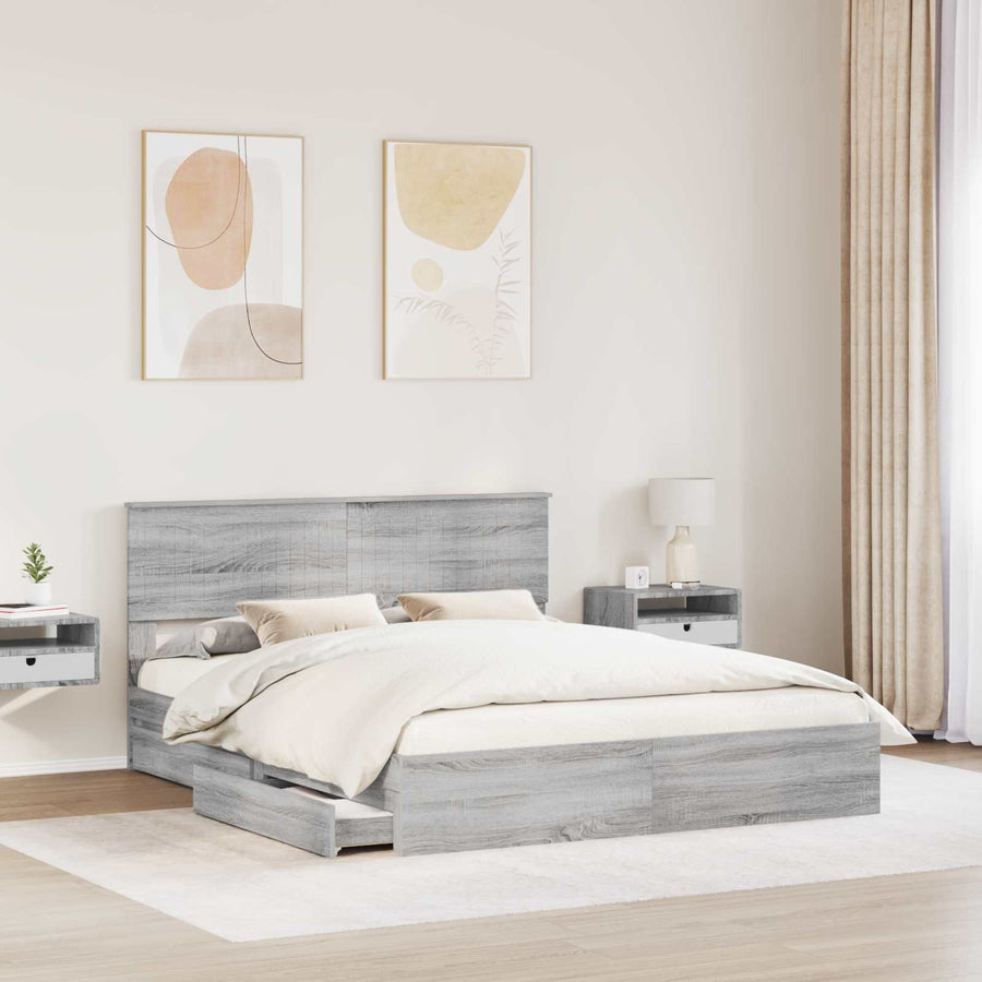 Bedframe met lade Grijs Sonoma 160 x 200 cm Bewerkt hout