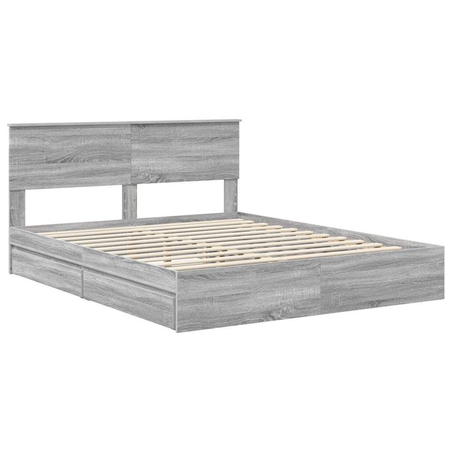 Bedframe met lade Grijs Sonoma 160 x 200 cm Bewerkt hout