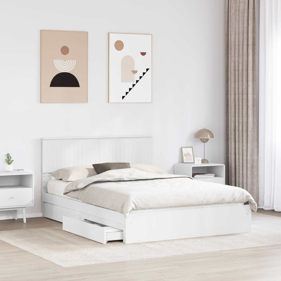 Opslag bed met hoofdeinde Wit 140 x 200 cm Bewerkt hout