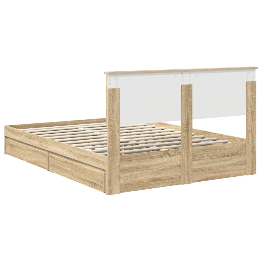 Opslag bed met lade Sonoma Eiken 140 x 200 cm Bewerkt hout