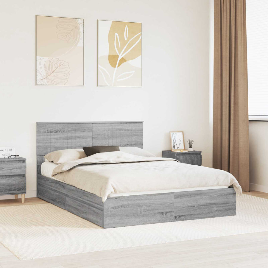 Bedframe met lade Grijs Sonoma 140 x 200 cm Bewerkt hout