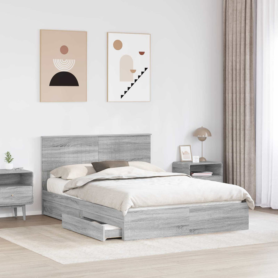 Bedframe met lade Grijs Sonoma 140 x 200 cm Bewerkt hout