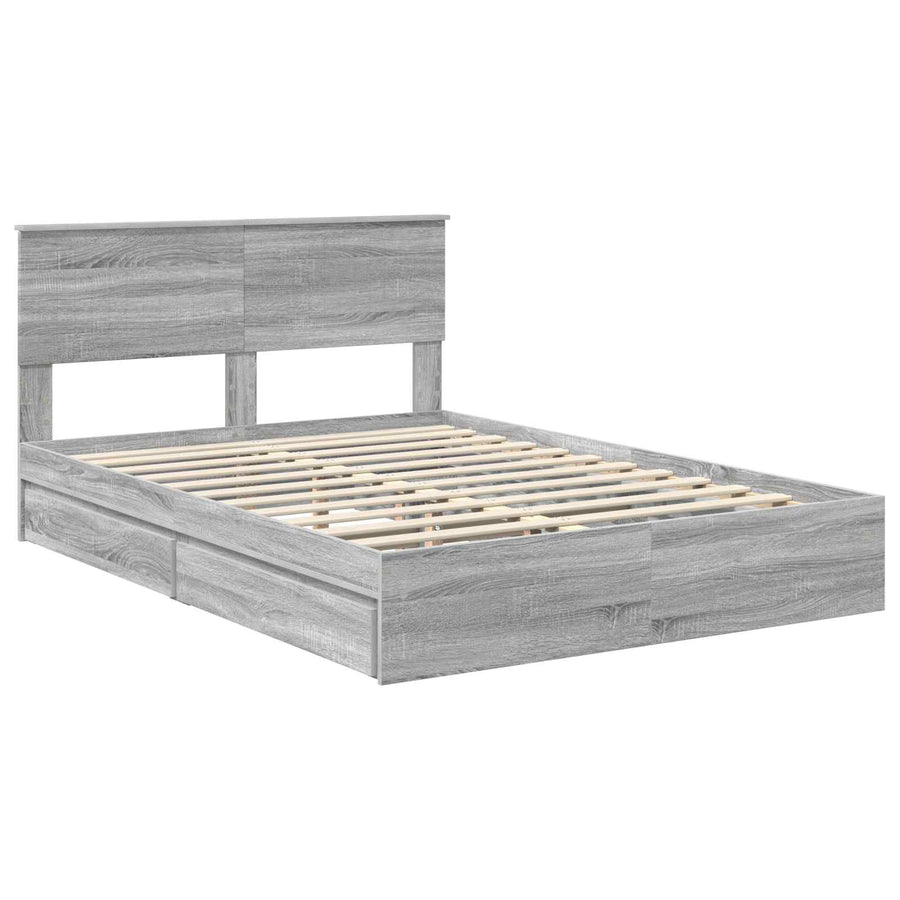 Bedframe met lade Grijs Sonoma 140 x 200 cm Bewerkt hout