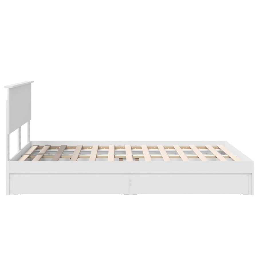 Opslag bed met hoofdeinde Wit 140 x 190 cm Bewerkt hout