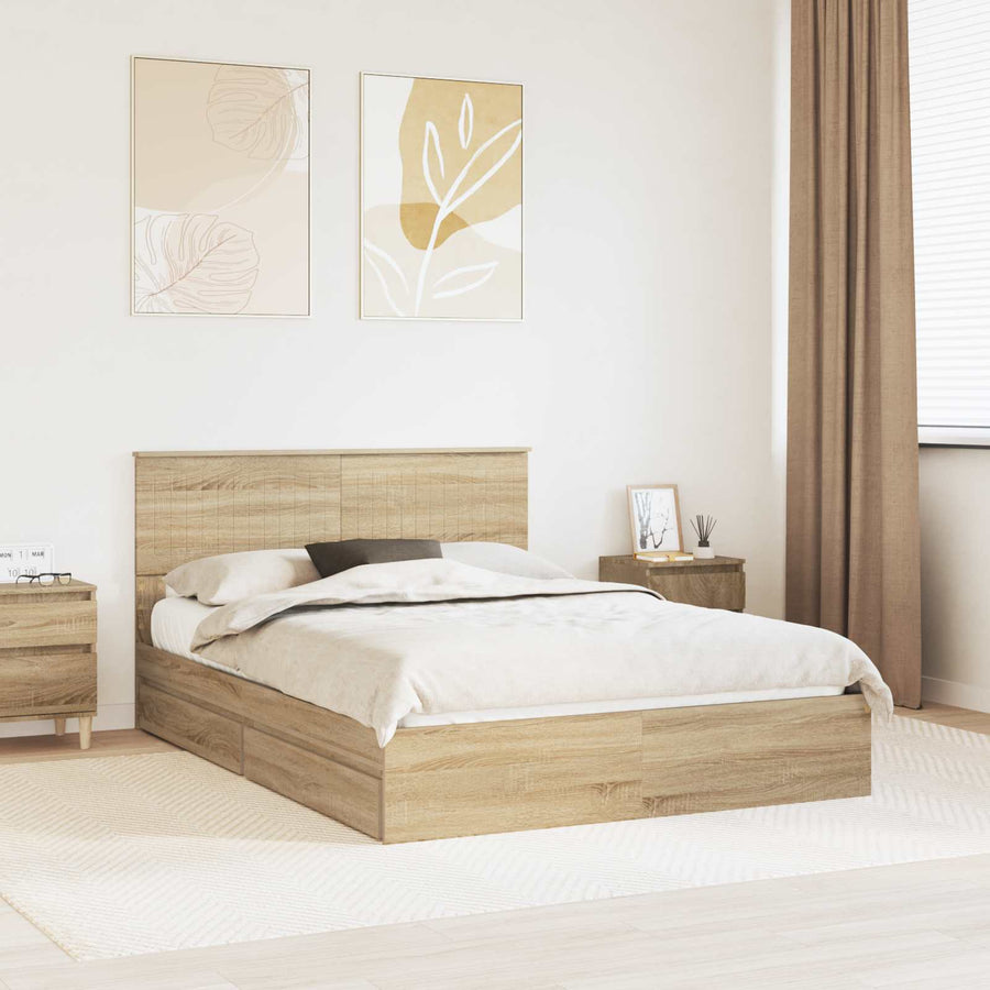 Opslag bed met lade Sonoma Eiken 140 x 190 cm Bewerkt hout