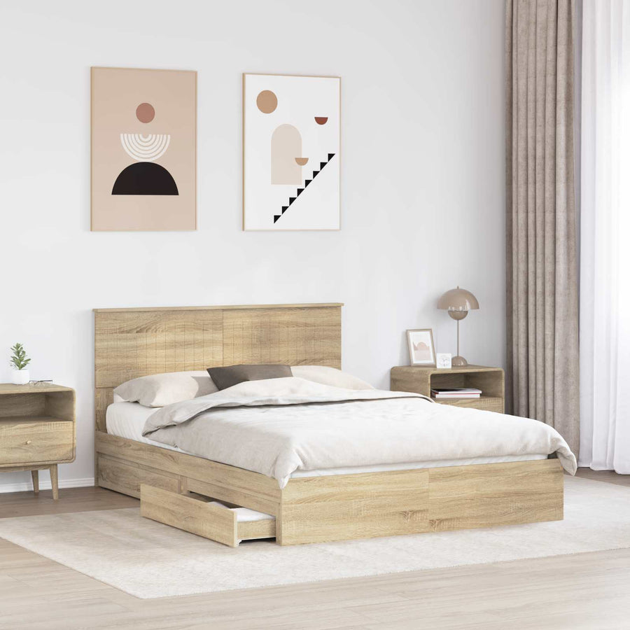 Opslag bed met lade Sonoma Eiken 140 x 190 cm Bewerkt hout