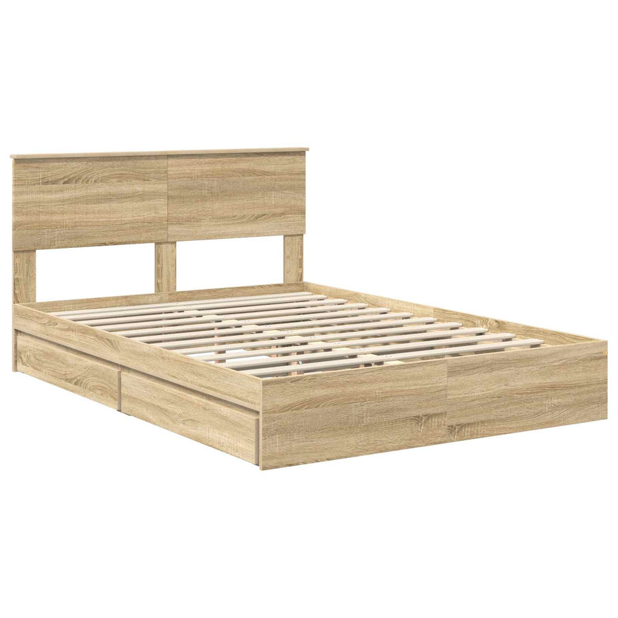 Opslag bed met lade Sonoma Eiken 135 x 190 cm Bewerkt hout