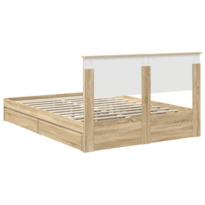 Opslag bed met lade Sonoma Eiken 135 x 190 cm Bewerkt hout